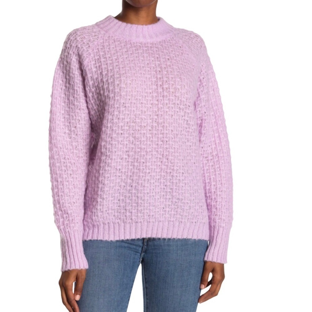FRNCH Norhern Sweater Pointelle Knit Lavendar Size M/L Fuzzy Textured Cozy